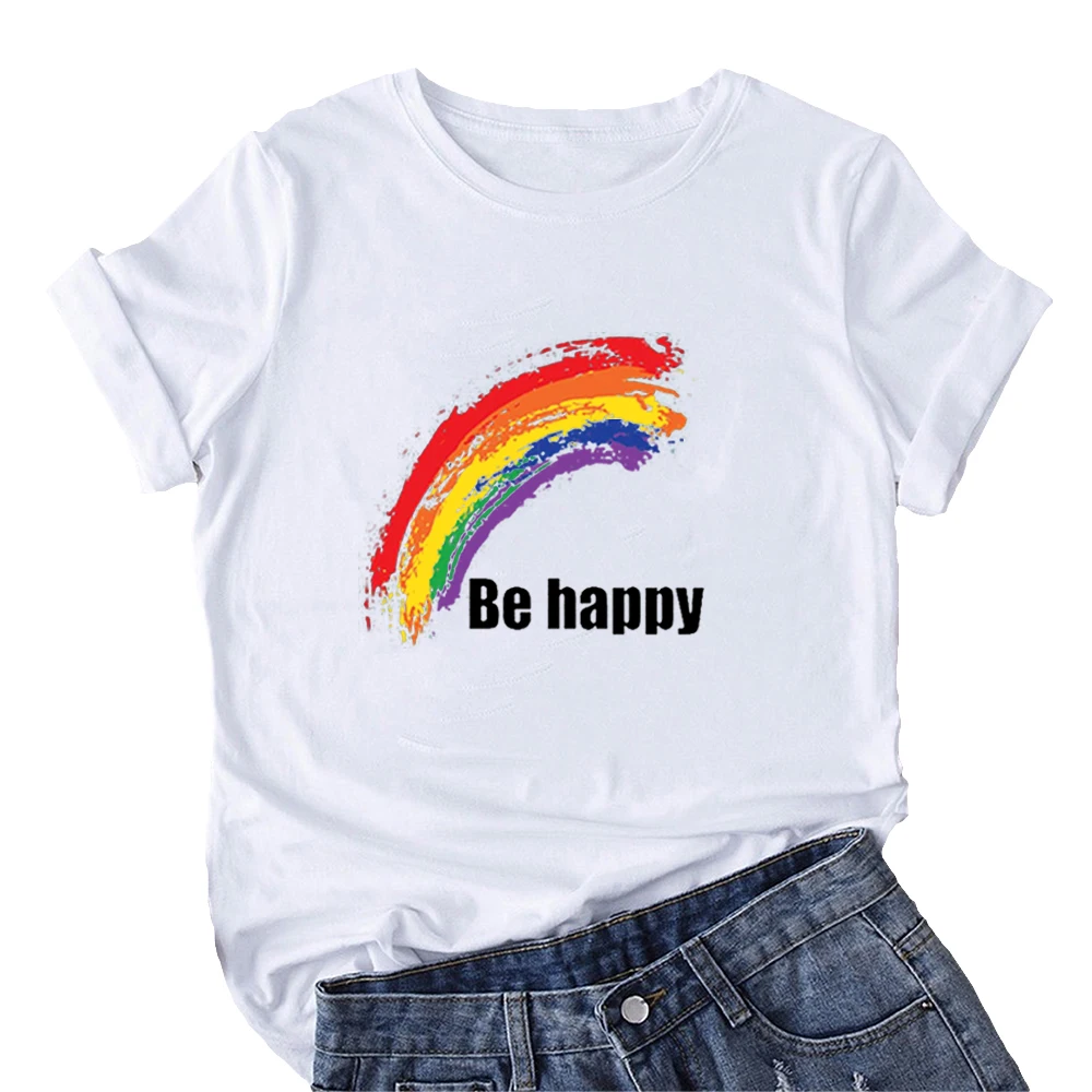 Mikialong Be Happy Rainbow T Shirt Women Vintage Graphic Tee Women Short Sleeve Cotton Tshirt Women White Camisetas Mujer
Mikialong Be Happy Rainbow T Shirt Women Vintage Graphic Tee Women Short Sleeve Cotton Tshirt Women White Camisetas Mujer
