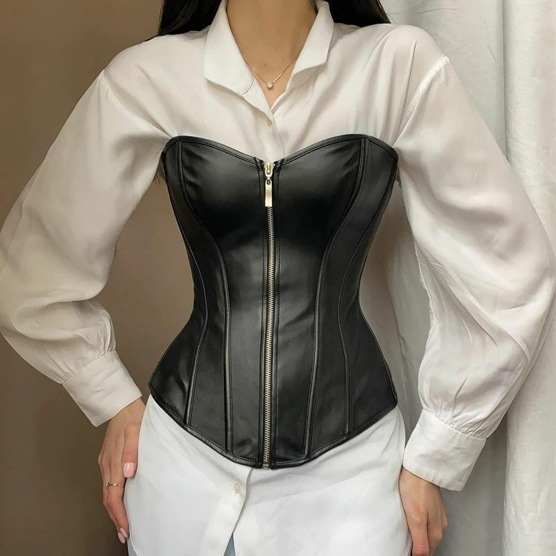 Y2K, винтажный женский топ из искусственной кожи, женский сексуальный топ на молнии, осенне-зимние майки с завязками на груди
Y2K, винтажный женский топ из искусственной кожи, женский сексуальный топ на молнии, осенне-зимние майки с завязками на груди