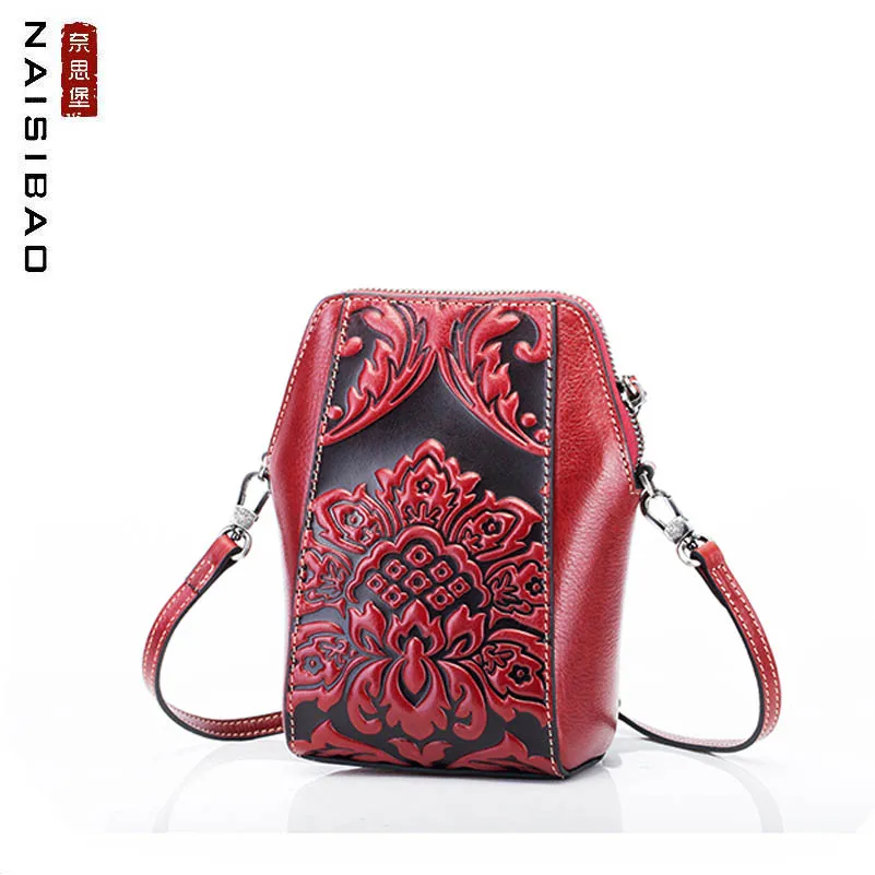 

NAiSIBAO 2019 New women Genuine Leather bag fashion cowhide embossed handbags women famous brand crossbody bags for women