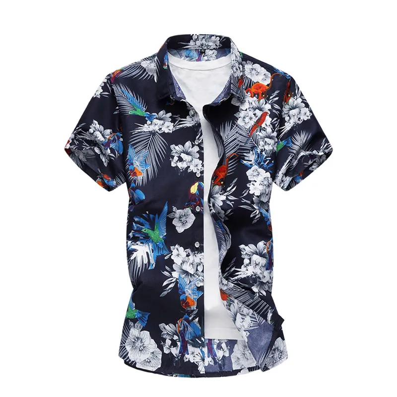 

Рубашка мужская с коротким рукавом, повседневная с цветочным принтом, гавайская Пляжная, праздничная, 6XL 7XL, лето 2020