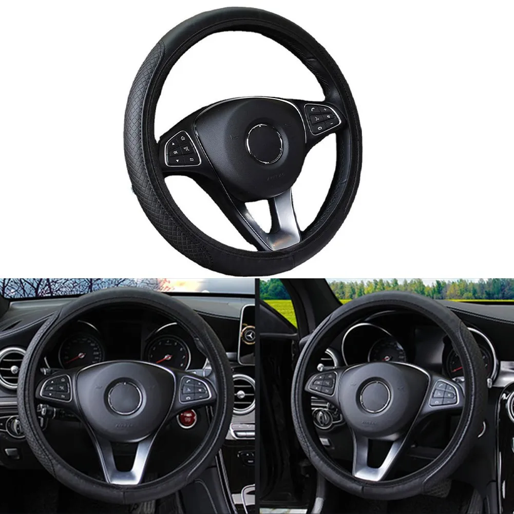 Car Steering Wheel Cover For 37-38CM Diameter Steering Wheel Black Steering Protective Covers Universal Carbon Fiber Leather
Car Steering Wheel Cover For 37-38CM Diameter Steering Wheel Black Steering Protective Covers Universal Carbon Fiber Leather