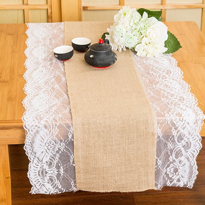 Jute Burlap Lace Hessian Table Runner 45 x 280cm Vintage Event Party Supplies Lace Table Runner for Wedding Accessories
Jute Burlap Lace Hessian Table Runner 45 x 280cm Vintage Event Party Supplies Lace Table Runner for Wedding Accessories