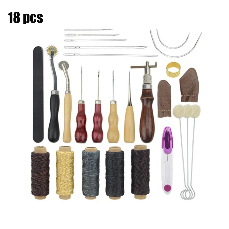 

18x Leather Craft Punch Tool Kit Stitching Carving Working Sewing Saddle Groover Leathercraft Tools Set Kit DIY