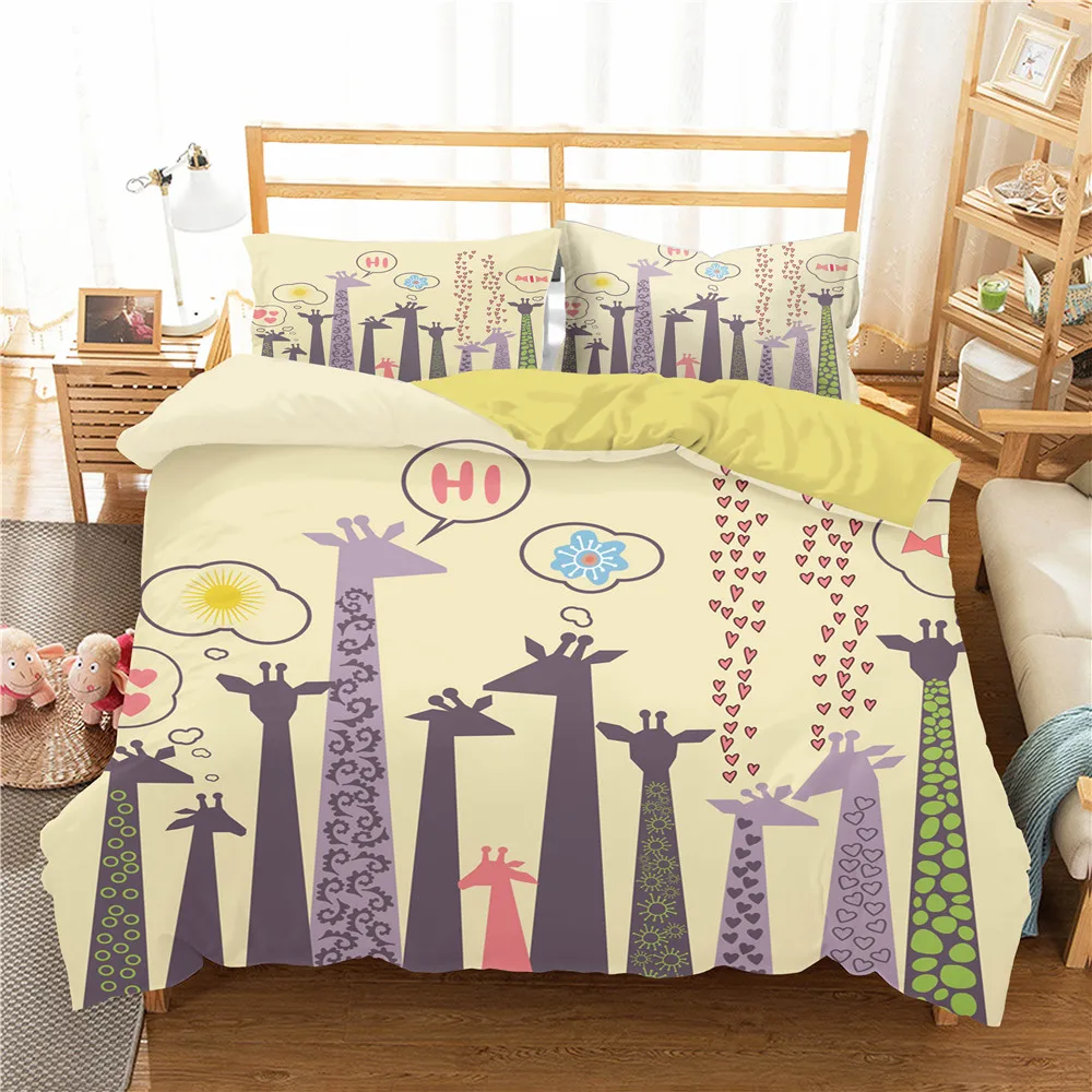 Complete Bedding Sets Duvet Cover Cartoon Giraffe Printed Home Textiles with Pillowcase Bed Linens Bedroom Clothes for Girl
Complete Bedding Sets Duvet Cover Cartoon Giraffe Printed Home Textiles with Pillowcase Bed Linens Bedroom Clothes for Girl