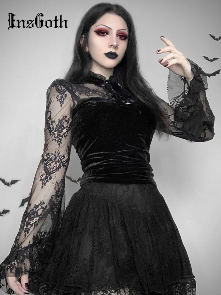 InsGoth Gothic Hollow Out Lace Up Black T-Shirt Y2K Aesthetic Punk Sexy Stand Collar Flare Sleeve Crop Tops Women Autumn Tee
InsGoth Gothic Hollow Out Lace Up Black T-Shirt Y2K Aesthetic Punk Sexy Stand Collar Flare Sleeve Crop Tops Women Autumn Tee