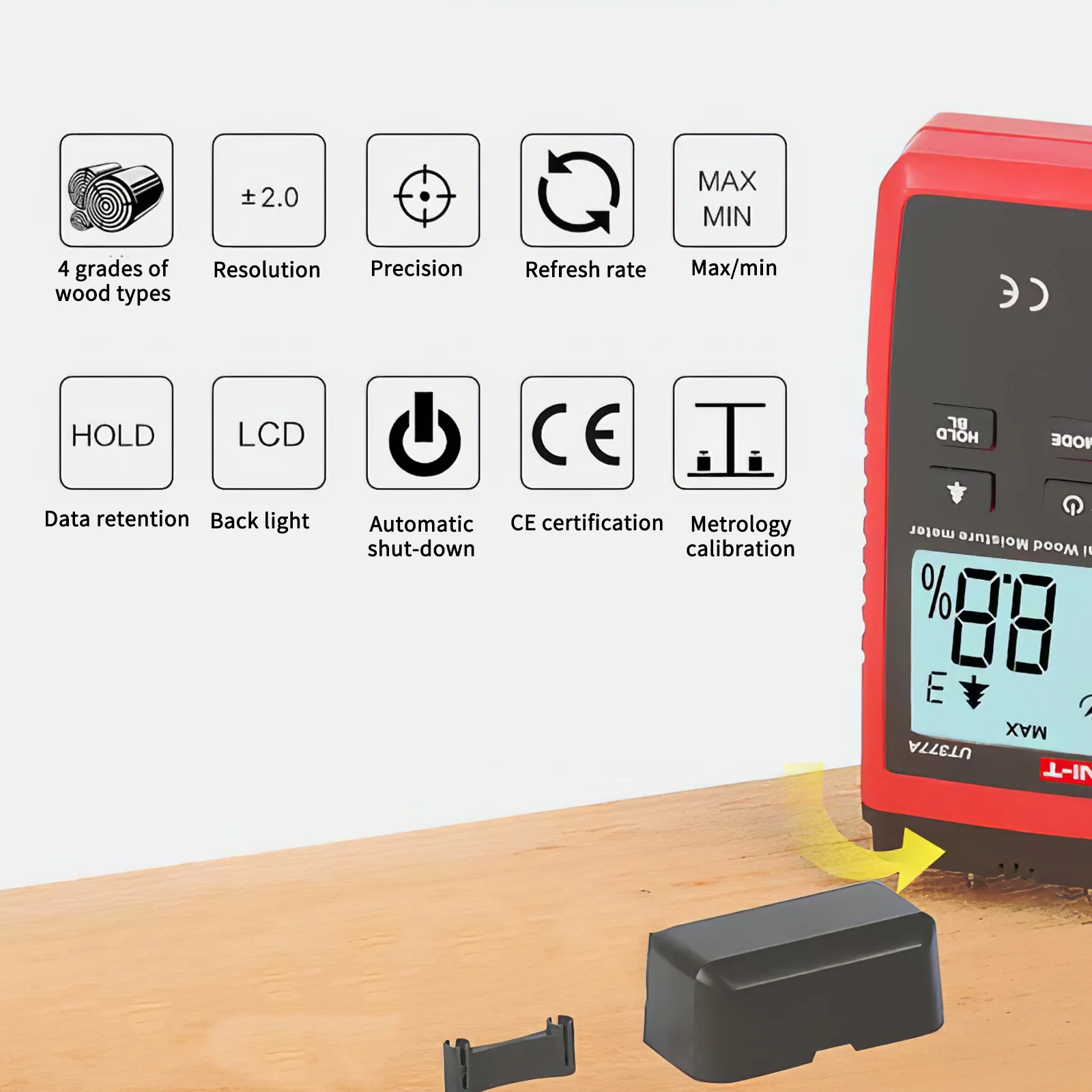 UNI-T UT377A Digital Wood Moisture Meter Hygrometer Humidity Tester for Paper Plywood Wooden Materials LCD Backlight
UNI-T UT377A Digital Wood Moisture Meter Hygrometer Humidity Tester for Paper Plywood Wooden Materials LCD Backlight