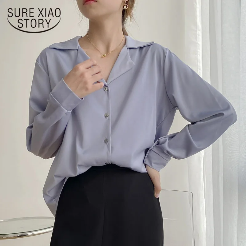 

Корейский Свободный офисный женский стиль с длинным рукавом женская рубашка осенний костюм воротник с отворотом винтажный Белый Топ женск...