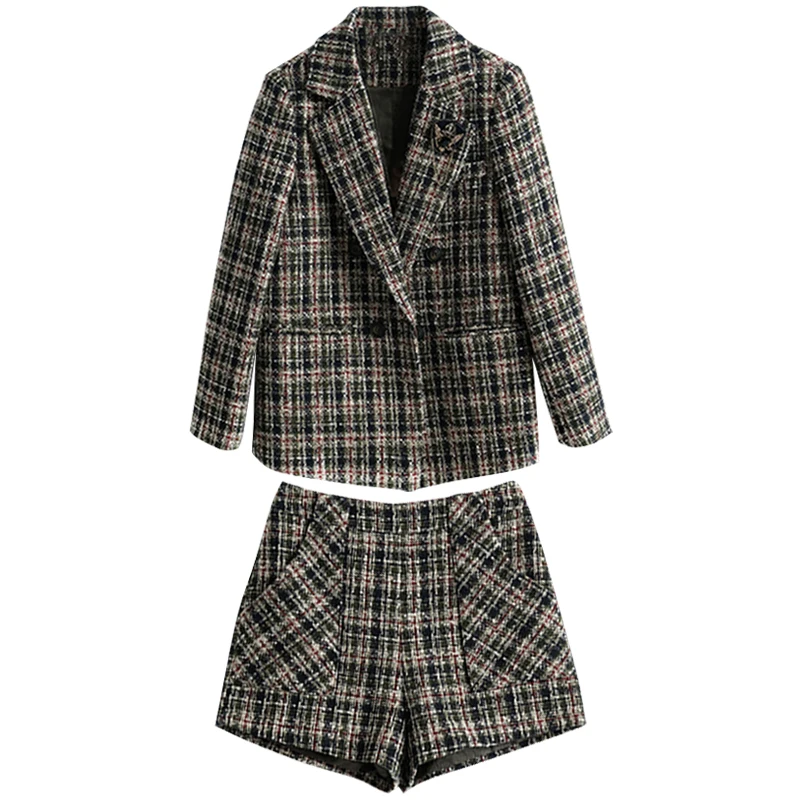 Autumn winter high quality women blazer shorts suit tweed 2 piece set double breasted jacket plaid woolen short set
Autumn winter high quality women blazer shorts suit tweed 2 piece set double breasted jacket plaid woolen short set
