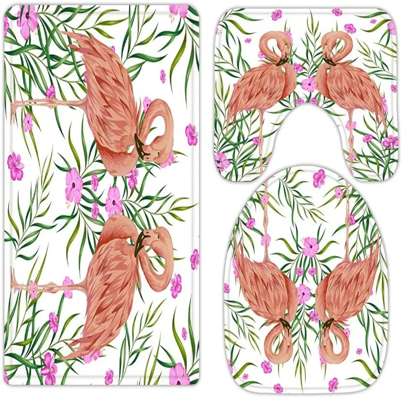 Tropical animals and flowers Flamingo 3-piece bathroom carpet, U-shaped cushion, non-slip goose down toilet seat, washable
Tropical animals and flowers Flamingo 3-piece bathroom carpet, U-shaped cushion, non-slip goose down toilet seat, washable