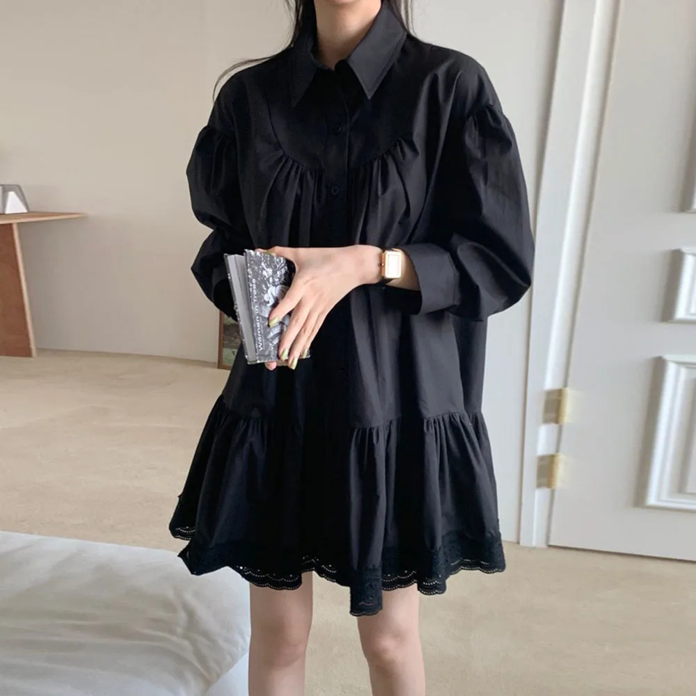 Dress Autumn New 2021 Korean Fashion Solid Color Single-breasted Folds Splicing White Long Sleeve Loose Casual Simplicity HH516
Dress Autumn New 2021 Korean Fashion Solid Color Single-breasted Folds Splicing White Long Sleeve Loose Casual Simplicity HH516