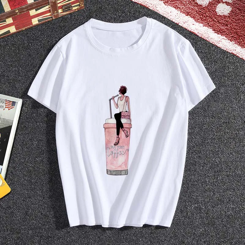 Monday coffee Cute cartoon printing Women's T-shirt fashion Harajuku New summer 2021 Section White loose Tops ladies Clothes
Monday coffee Cute cartoon printing Women's T-shirt fashion Harajuku New summer 2021 Section White loose Tops ladies Clothes
