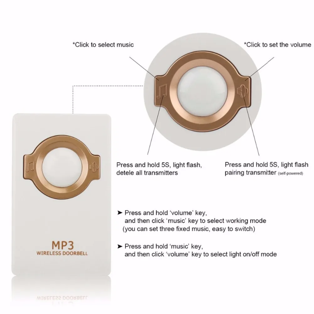 Wireless Doorbell Self-powered Remote Button and Receiver MP3 Digital Long Range IP47 Waterproof For Home Security
Wireless Doorbell Self-powered Remote Button and Receiver MP3 Digital Long Range IP47 Waterproof For Home Security