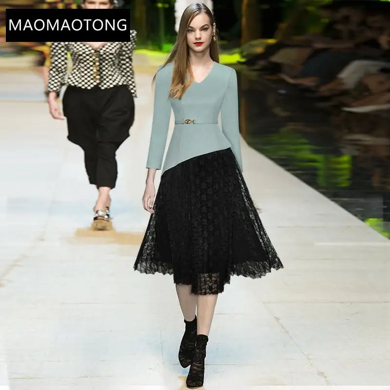 Fashion Designer Autumn Midi Dress Women V-Neck Long Sleeve Sashes Lace Patchwork Pleated Dress
Fashion Designer Autumn Midi Dress Women V-Neck Long Sleeve Sashes Lace Patchwork Pleated Dress
