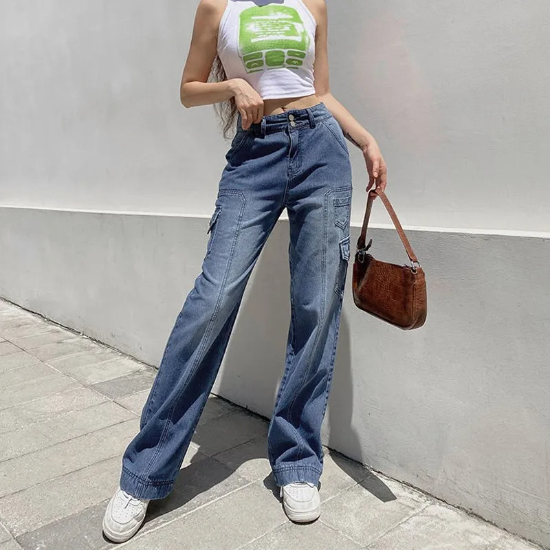 Women's High Waist Jeans Wide Leg Pockets Patchwork Loose Overalls Oversized Casual Pants Korean Retro Denim Trousers 2021 New
Women's High Waist Jeans Wide Leg Pockets Patchwork Loose Overalls Oversized Casual Pants Korean Retro Denim Trousers 2021 New