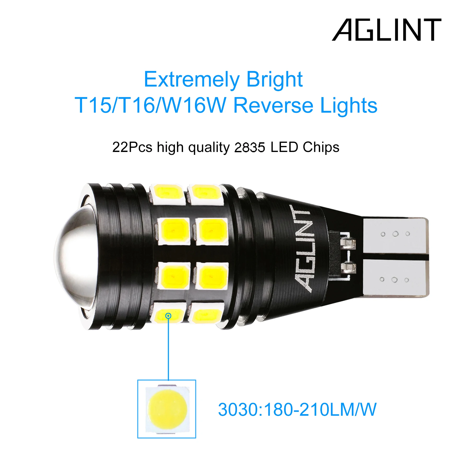 AGLINT 2PCS T15 T16 W16W 921 912 Car Backup Lamp Reverse Lights LED Bulbs Canbus Error Free 2835 SMD 22LEDs Xenon White 12-24V | Автомобили