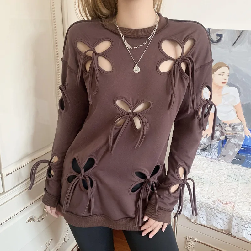 Bow t shirts Women bandage Tee O-neck long Sleeve Fairycore Tops brown Autumn 2021 fashion street style Chic vintage clothing
Bow t shirts Women bandage Tee O-neck long Sleeve Fairycore Tops brown Autumn 2021 fashion street style Chic vintage clothing