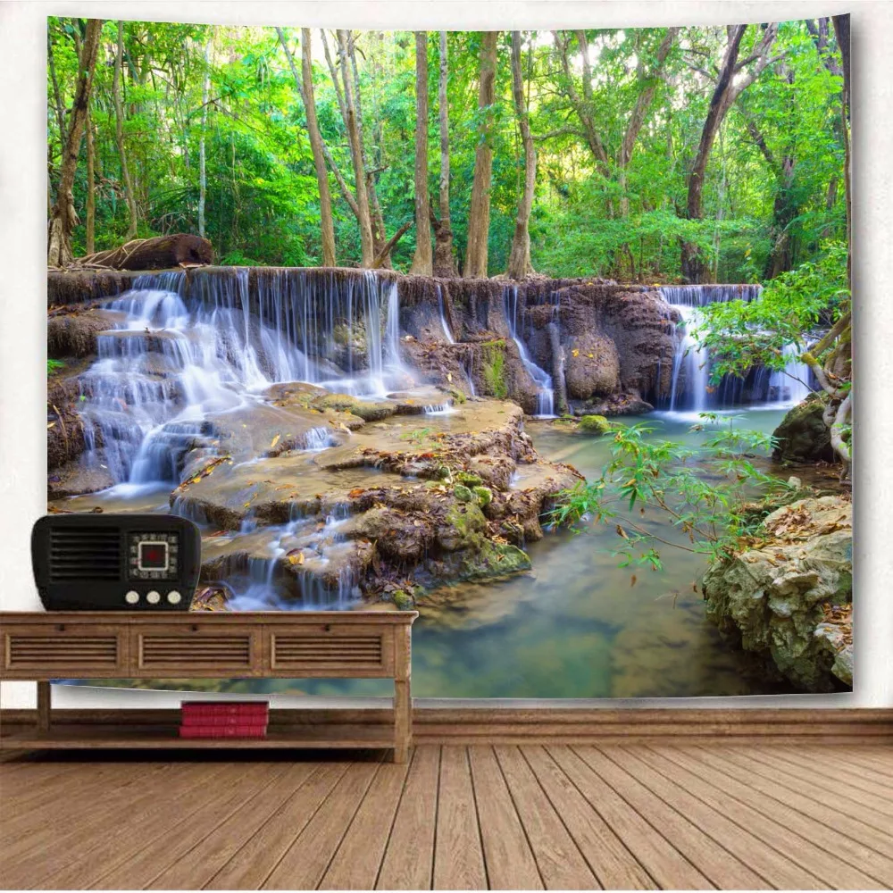 

Forest Creek Stones Hanging Waterfall Scenery Beach Towel Nature Tenture Mural Polyester Carpet Wall Hangding