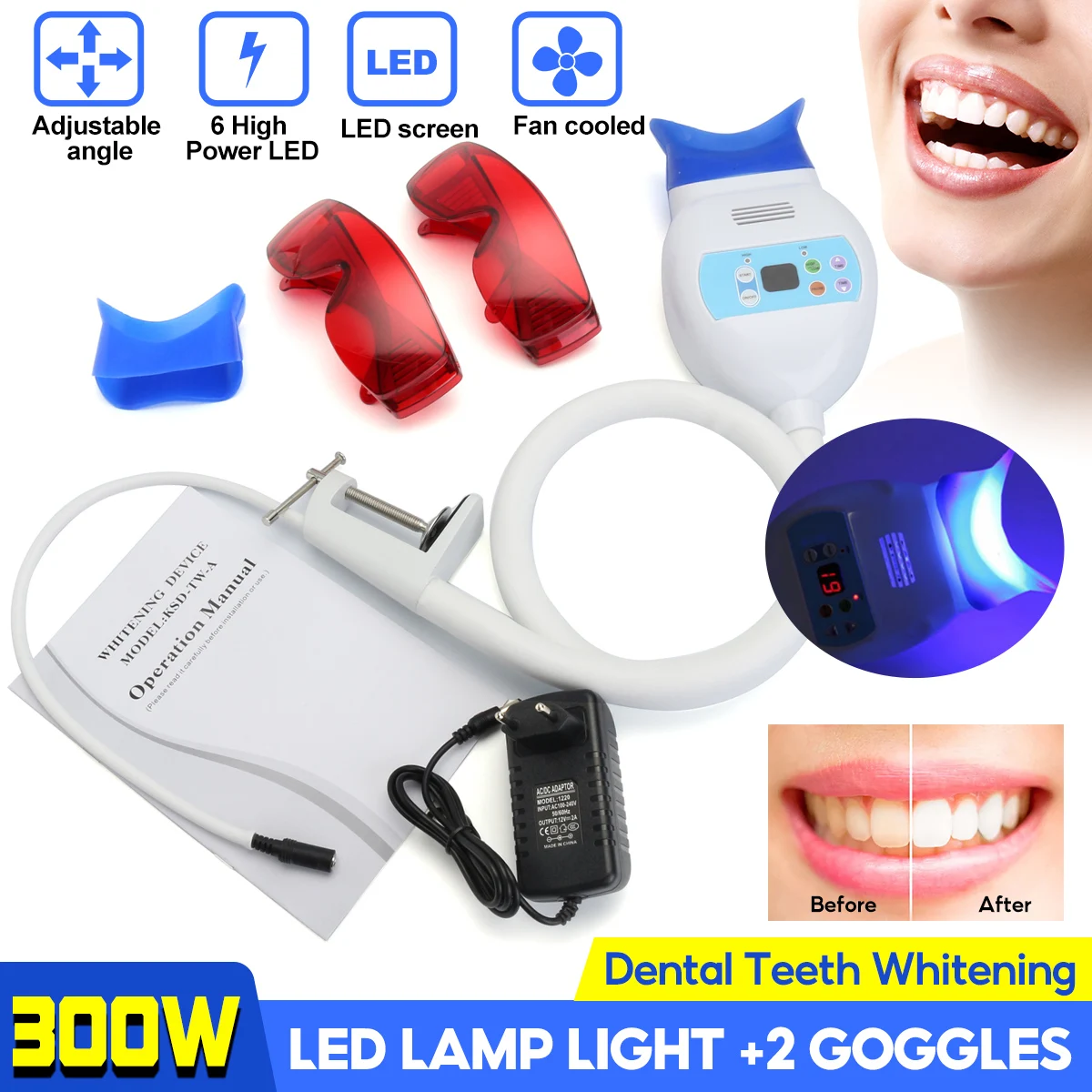 Chair Dental Equipment Teeth Whitening LED Light Bleaching Accelerator System Use Light Whitening Tooth Lamp Machine + 2 Goggles
Chair Dental Equipment Teeth Whitening LED Light Bleaching Accelerator System Use Light Whitening Tooth Lamp Machine + 2 Goggles