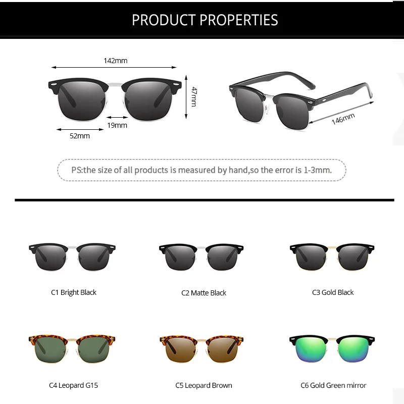 COASION Classic Vintage Semi-Rimless Polarized Sunglasses Men Women Brand Design Travel Sun Glasses for Men Black Lens CA1594
COASION Classic Vintage Semi-Rimless Polarized Sunglasses Men Women Brand Design Travel Sun Glasses for Men Black Lens CA1594