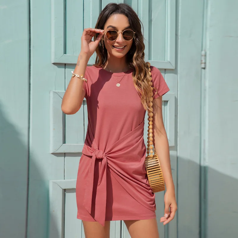 Summer Round Neck Enough Stock Short-sleeved Dress Round neck sexy knot dress Dresses Casual Elegant Sheath Slim Dress
Summer Round Neck Enough Stock Short-sleeved Dress Round neck sexy knot dress Dresses Casual Elegant Sheath Slim Dress