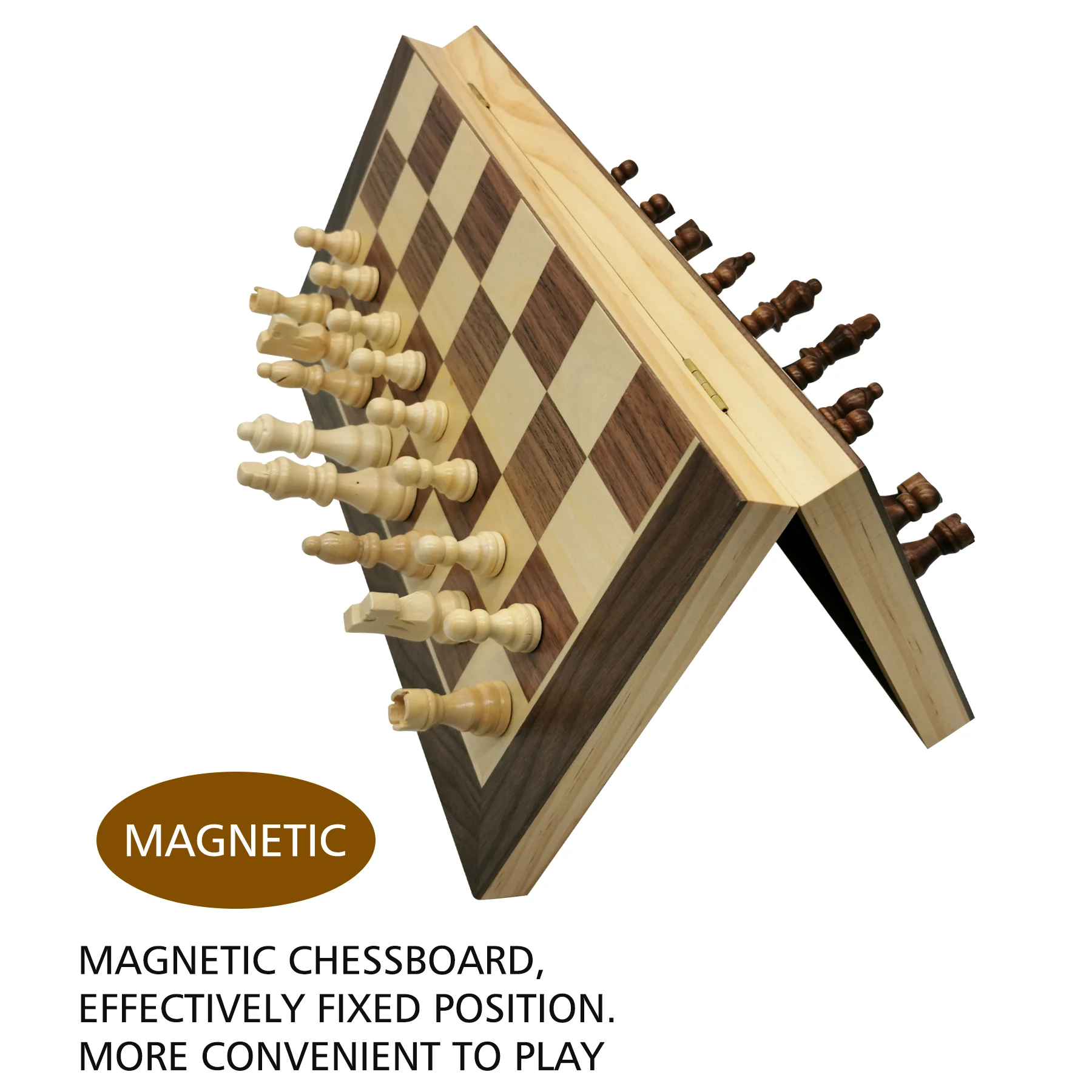 Top Grade Full Wooden Magnetic Chess Set 15 Inch x 15 Inch - Inlaid Walnut & Basswood Wooden Chess Set with Folding Chess Board
Top Grade Full Wooden Magnetic Chess Set 15 Inch x 15 Inch - Inlaid Walnut & Basswood Wooden Chess Set with Folding Chess Board