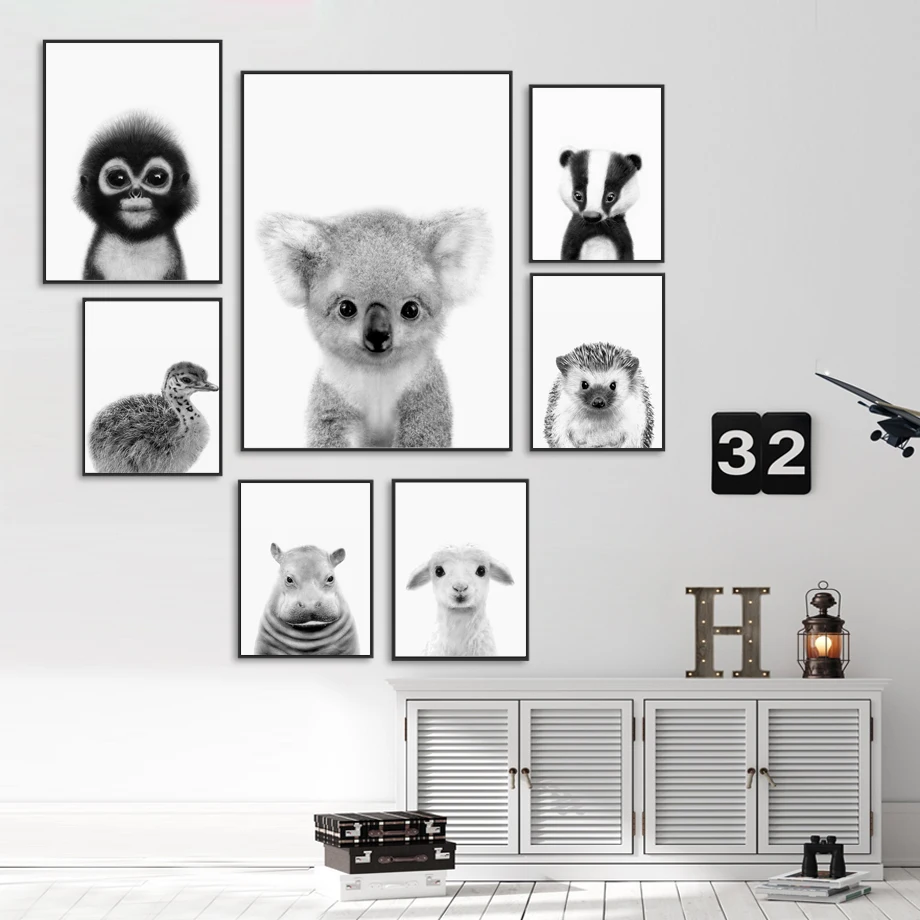 Black White Koala Monkey Ostrich Hippo Wall Art Canvas Painting Nordic Posters And Prints Wall Pictures For Baby Kids Room Decor
Black White Koala Monkey Ostrich Hippo Wall Art Canvas Painting Nordic Posters And Prints Wall Pictures For Baby Kids Room Decor