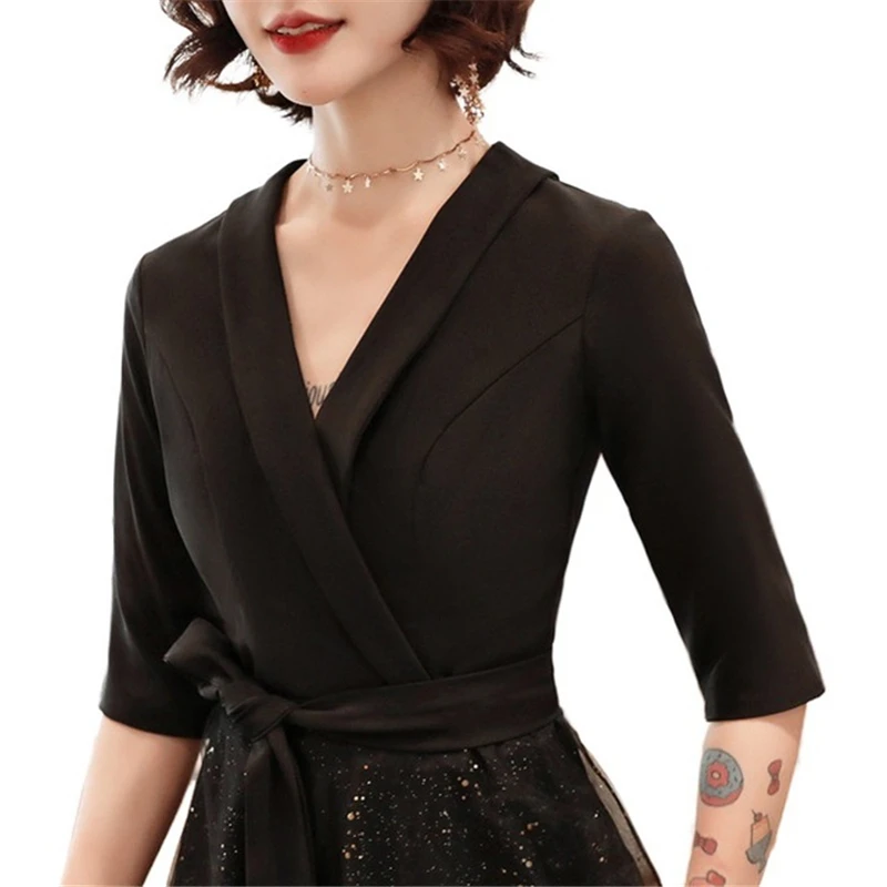 Evening Dress black Plus Size Evening Dresses Long Formal Gowns 2020 V-neck Interview clothing Asian Women Prom Dresses new robe 
Evening Dress black Plus Size Evening Dresses Long Formal Gowns 2020 V-neck Interview clothing Asian Women Prom Dresses new robe
