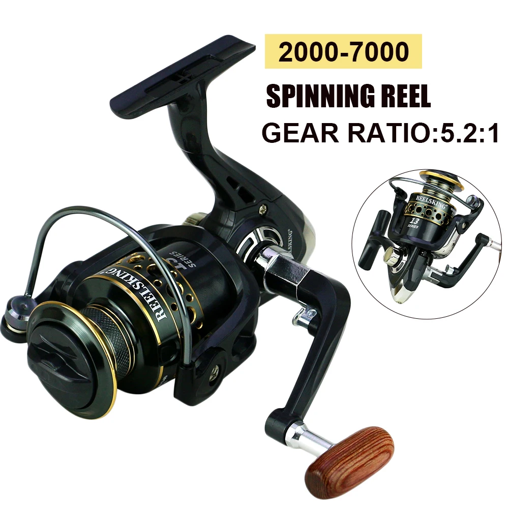 Spinning Fishing Reel KB2000-7000 5.2:1 Gear Ratio Metal Spool Saltwater Fresh Wheel For Carp Fishing Wooden Grip Fishing Wheels
Spinning Fishing Reel KB2000-7000 5.2:1 Gear Ratio Metal Spool Saltwater Fresh Wheel For Carp Fishing Wooden Grip Fishing Wheels