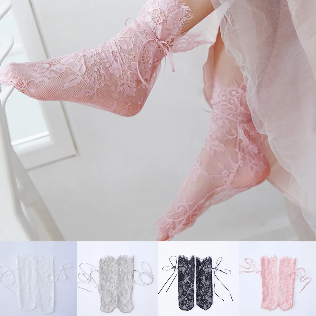Фото Носки женские летние дышащие кружевные милые носки с бантом Sokken - купить