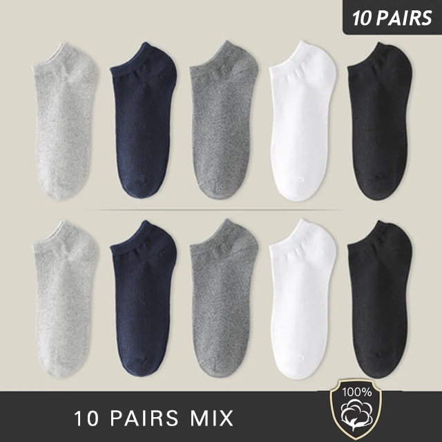 10 Pairs Summer Breathable Thin Short Socks 100% Cotton Deodorant Men's High Quality Sports No Show Black Ankle Socks For Man