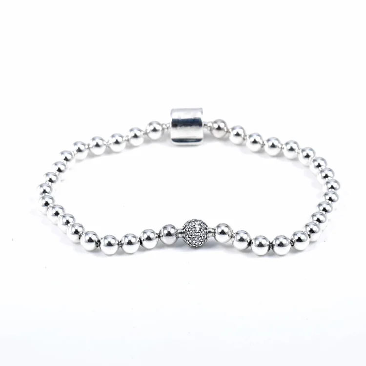 Genuine 925 Sterling Silver pan Bracelet Smooth Beads & Pave Crystal Ball Bracelet Fit Bead Charm Diy Fashion Jewelry 
Genuine 925 Sterling Silver pan Bracelet Smooth Beads & Pave Crystal Ball Bracelet Fit Bead Charm Diy Fashion Jewelry