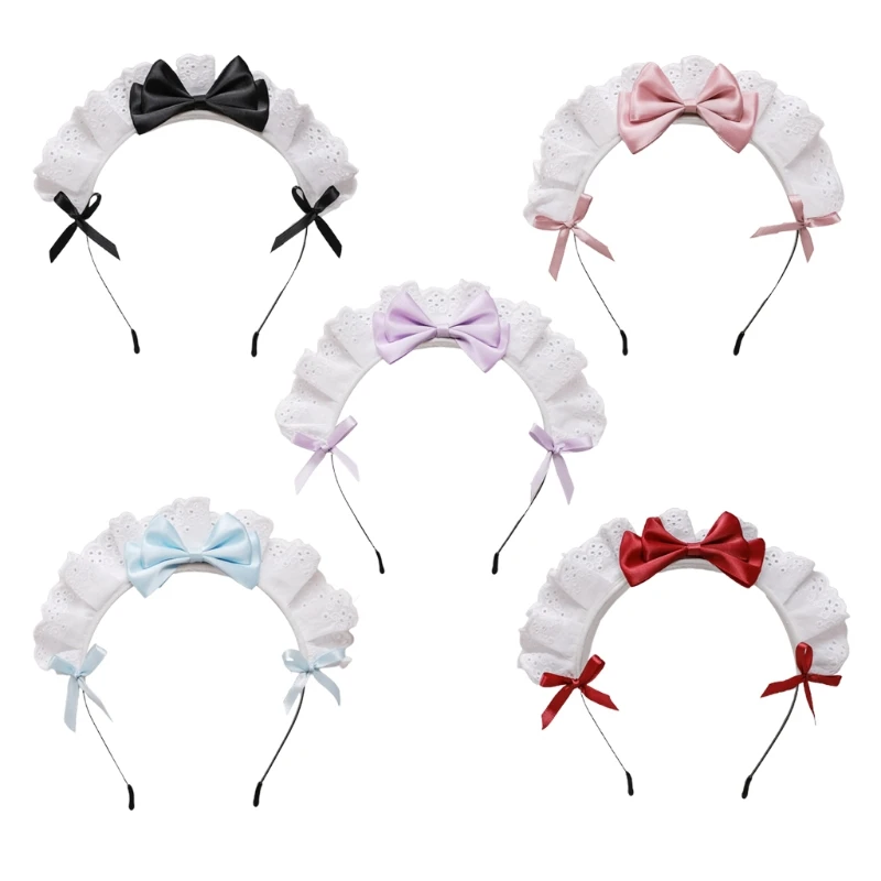 

Japanese Lolita Hair Accessories Ruffled Lace Sweet Bowknot Gothic French Maid Headband Anime Victorian Cosplay Costume