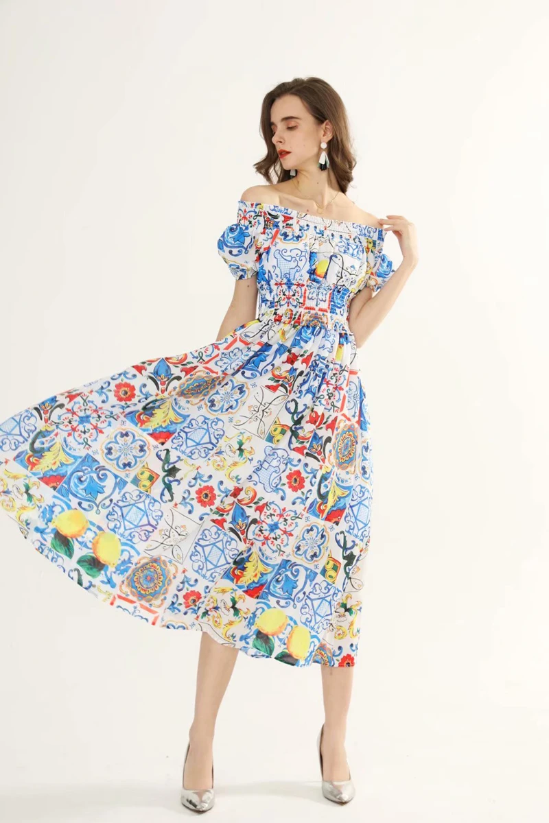 Women's Runway Dresses Slash Neckline Short Sleeves Sexy Off the Shoulder Printed Elastic Waist Fashion High Street Dresses
Women's Runway Dresses Slash Neckline Short Sleeves Sexy Off the Shoulder Printed Elastic Waist Fashion High Street Dresses