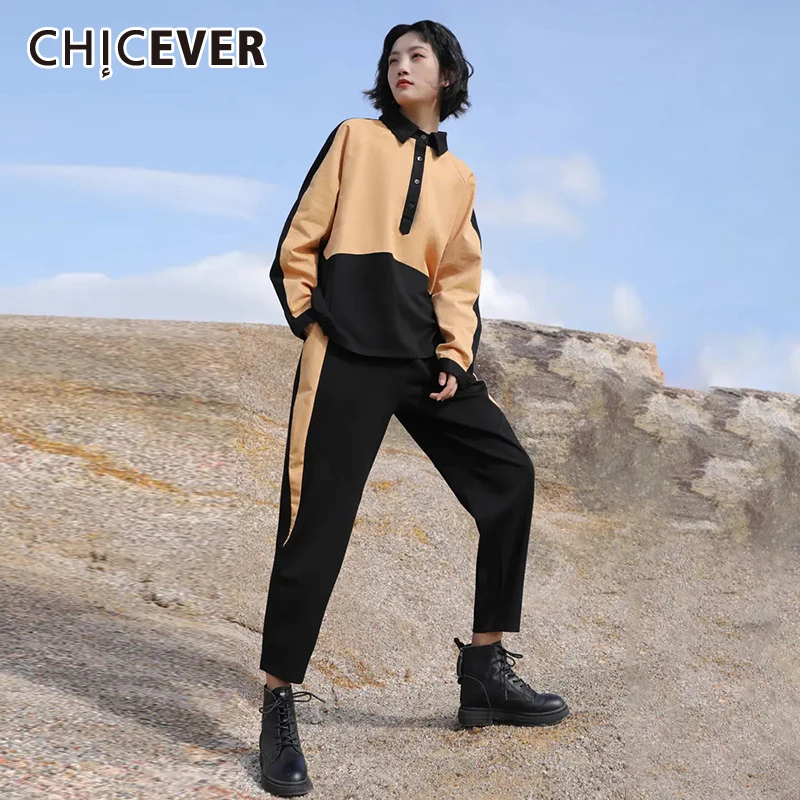 CHICEVER Casual Two Piece Sets For Women Lapel Patchwork Single Breasted Long Sleeve Tops Long Pencil Pants Female 2021 Autumn
CHICEVER Casual Two Piece Sets For Women Lapel Patchwork Single Breasted Long Sleeve Tops Long Pencil Pants Female 2021 Autumn
