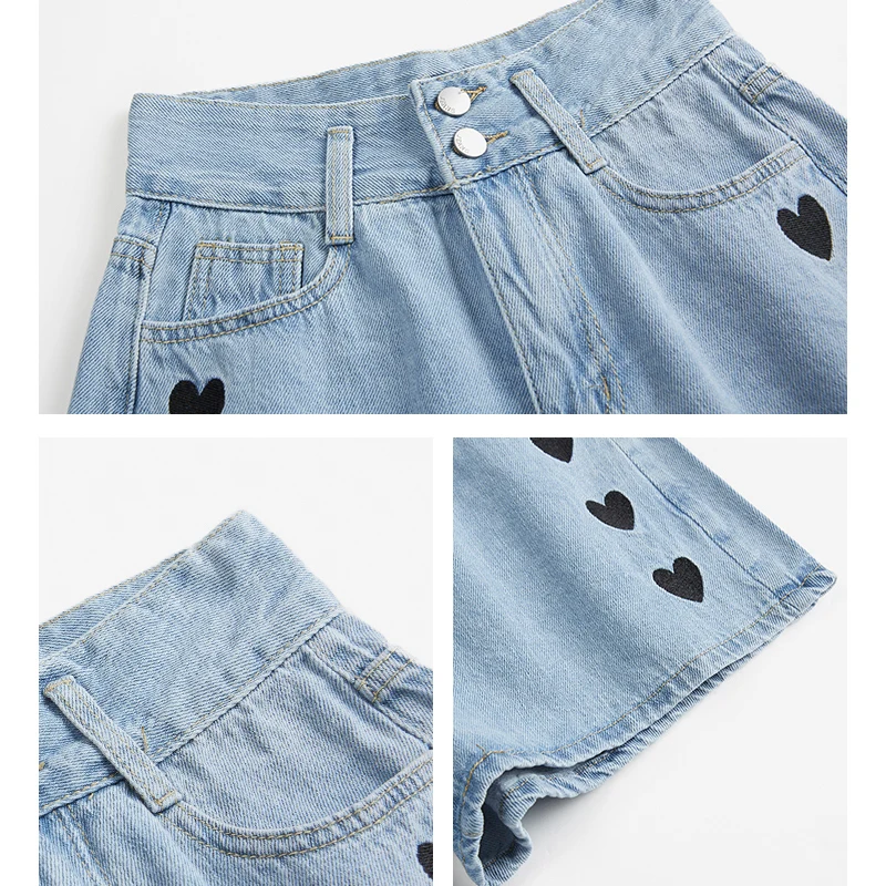 SURMIITRO 2021 Summer Blue Denim Shorts Women Korean Style Fashion Heart Embroidery High Waist Jeans Female Short Pants
SURMIITRO 2021 Summer Blue Denim Shorts Women Korean Style Fashion Heart Embroidery High Waist Jeans Female Short Pants