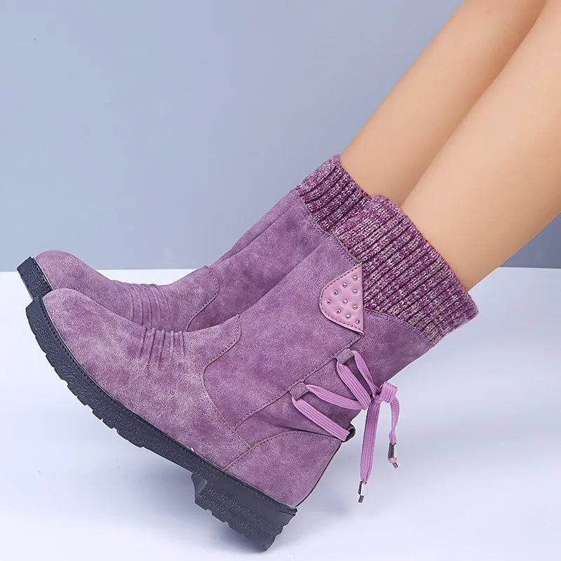 Winter New Womens Short Boots Flat Platform Shoes Pleated Lace-up Knitted Stitching Mid-tube Boot Thick Heel Female Martin Boots
Winter New Womens Short Boots Flat Platform Shoes Pleated Lace-up Knitted Stitching Mid-tube Boot Thick Heel Female Martin Boots