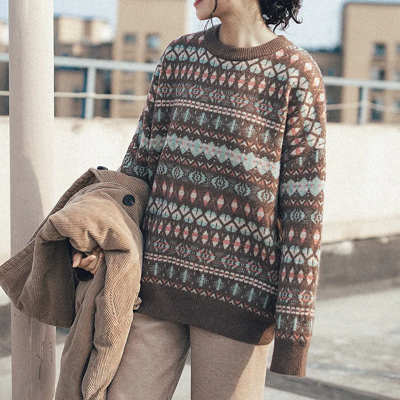 2021 women's Retro ethnic sweater pullover autumn winter new loose casual thickened round neck bottoming sweater
2021 women's Retro ethnic sweater pullover autumn winter new loose casual thickened round neck bottoming sweater