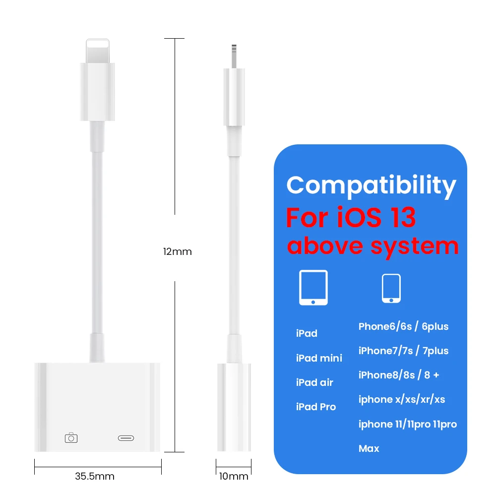 For iPhone OTG Adapter 8 Pin to USB 2.0 Converter For iOS 13 Above 2in1 Mouse Keyboard U Disk Camera Card Reader Data Converter
For iPhone OTG Adapter 8 Pin to USB 2.0 Converter For iOS 13 Above 2in1 Mouse Keyboard U Disk Camera Card Reader Data Converter