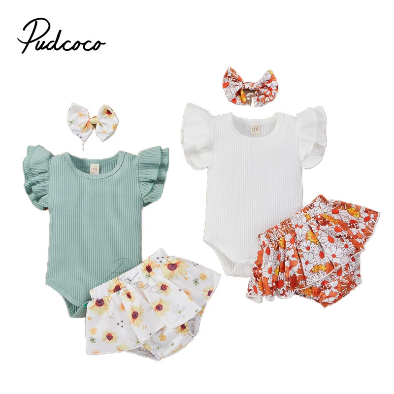 Pudcoco Three Piece 0-24M Baby Girl\u2019s Clothes Fashion Solid Color Fly Sleeve Romper and Flower Shorts with Headband Sets
Pudcoco Three Piece 0-24M Baby Girl\u2019s Clothes Fashion Solid Color Fly Sleeve Romper and Flower Shorts with Headband Sets