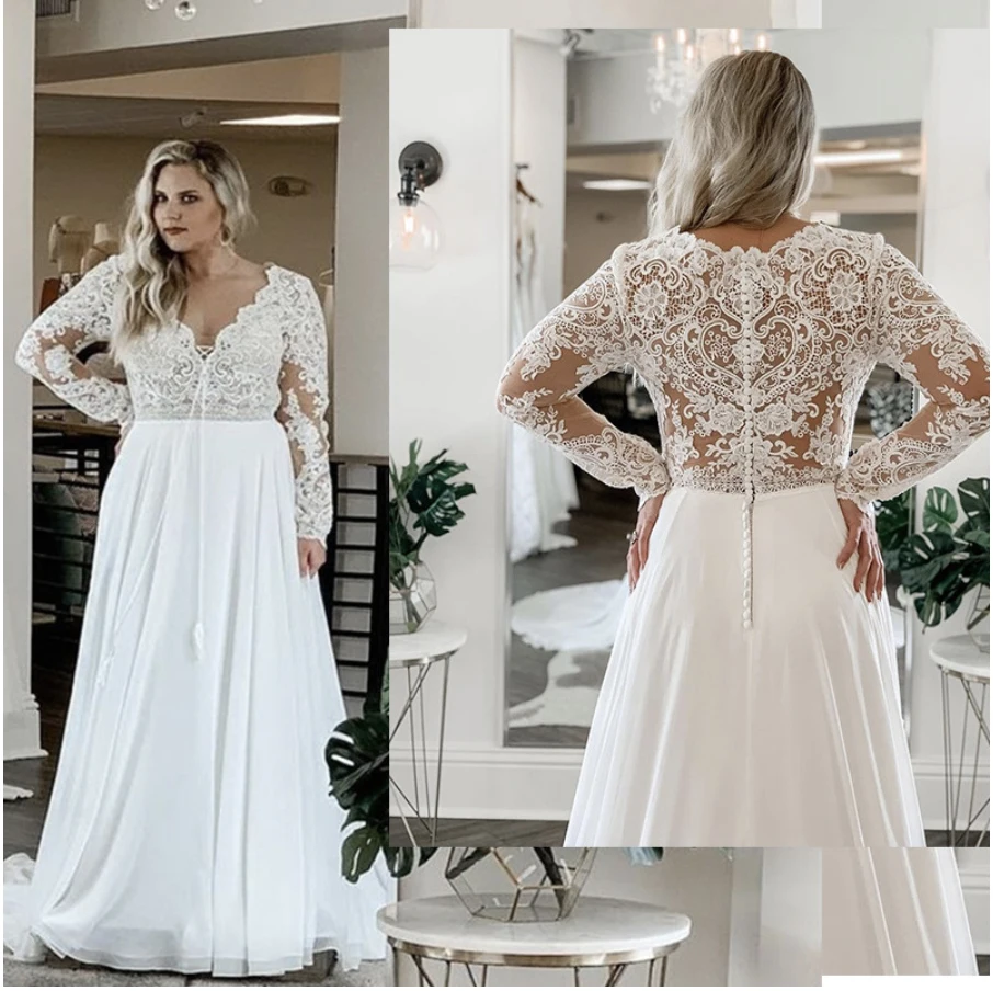 Plus Size Wedding Dress 2021 Long Sleeve Floor Length Chiffon Lace Appliques Bridal Gown Robe De Mariee Simple Vestido De Noiva
Plus Size Wedding Dress 2021 Long Sleeve Floor Length Chiffon Lace Appliques Bridal Gown Robe De Mariee Simple Vestido De Noiva