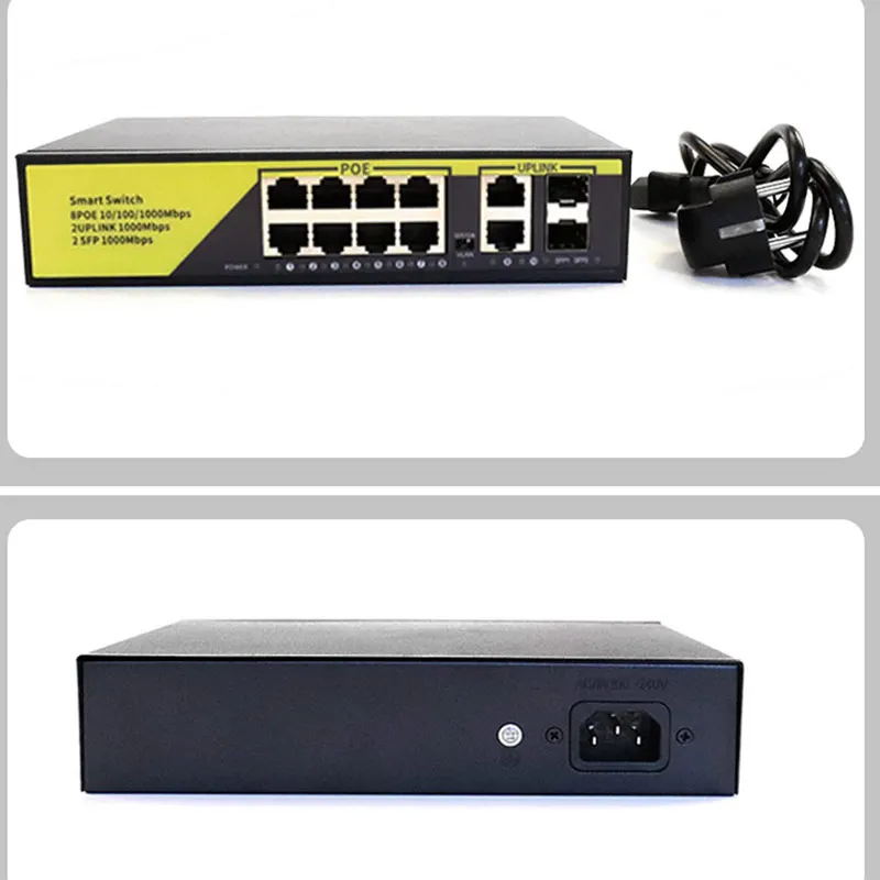 POE Gigabit Switch 52V with 8-Port POE+2 Uplinks+2 SFP IEEE 802.3 af/at 1G Switch Suitable for IP camera/Wireless AP/POE camera
POE Gigabit Switch 52V with 8-Port POE+2 Uplinks+2 SFP IEEE 802.3 af/at 1G Switch Suitable for IP camera/Wireless AP/POE camera