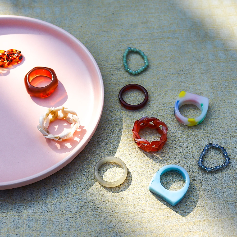 2021 Summer Women Jewelry Sets Chic Colorful Transparent Resin Acrylic Chain Rings for Men Hot Morandi Color Female Ring Set
2021 Summer Women Jewelry Sets Chic Colorful Transparent Resin Acrylic Chain Rings for Men Hot Morandi Color Female Ring Set