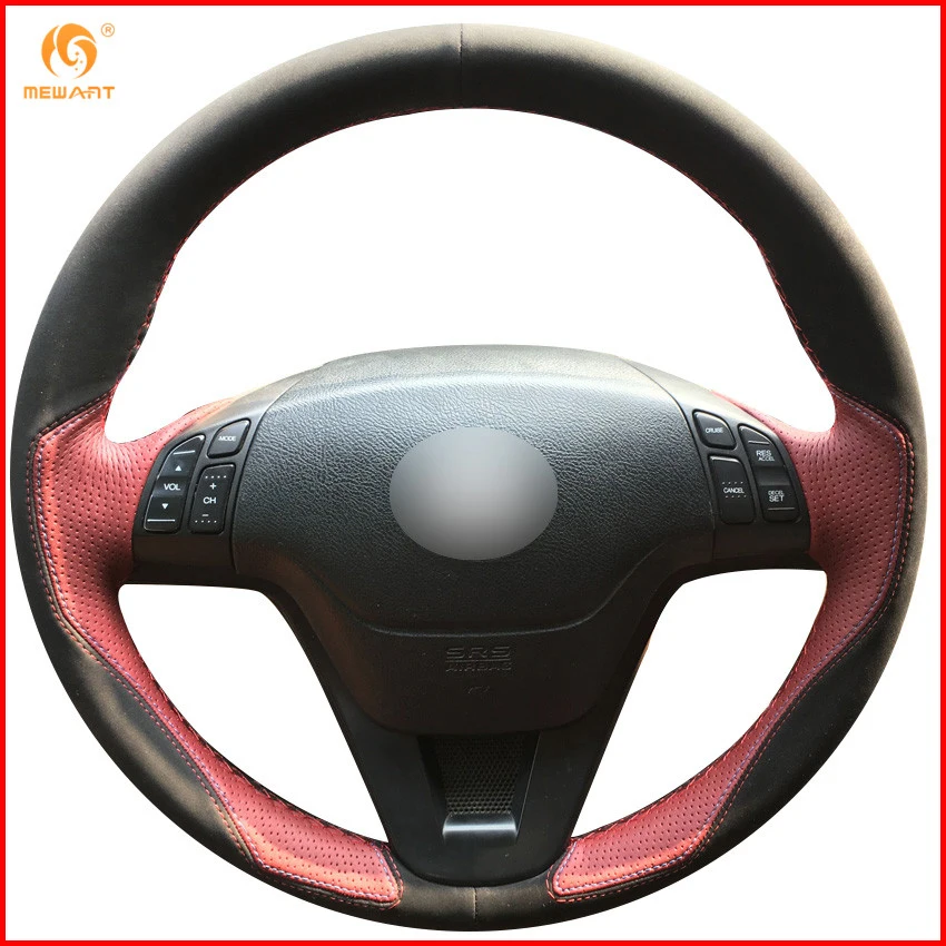 Чехол на руль MEWANT из черной замши винно-красного цвета для Honda CRV CR-V 2007-2011
