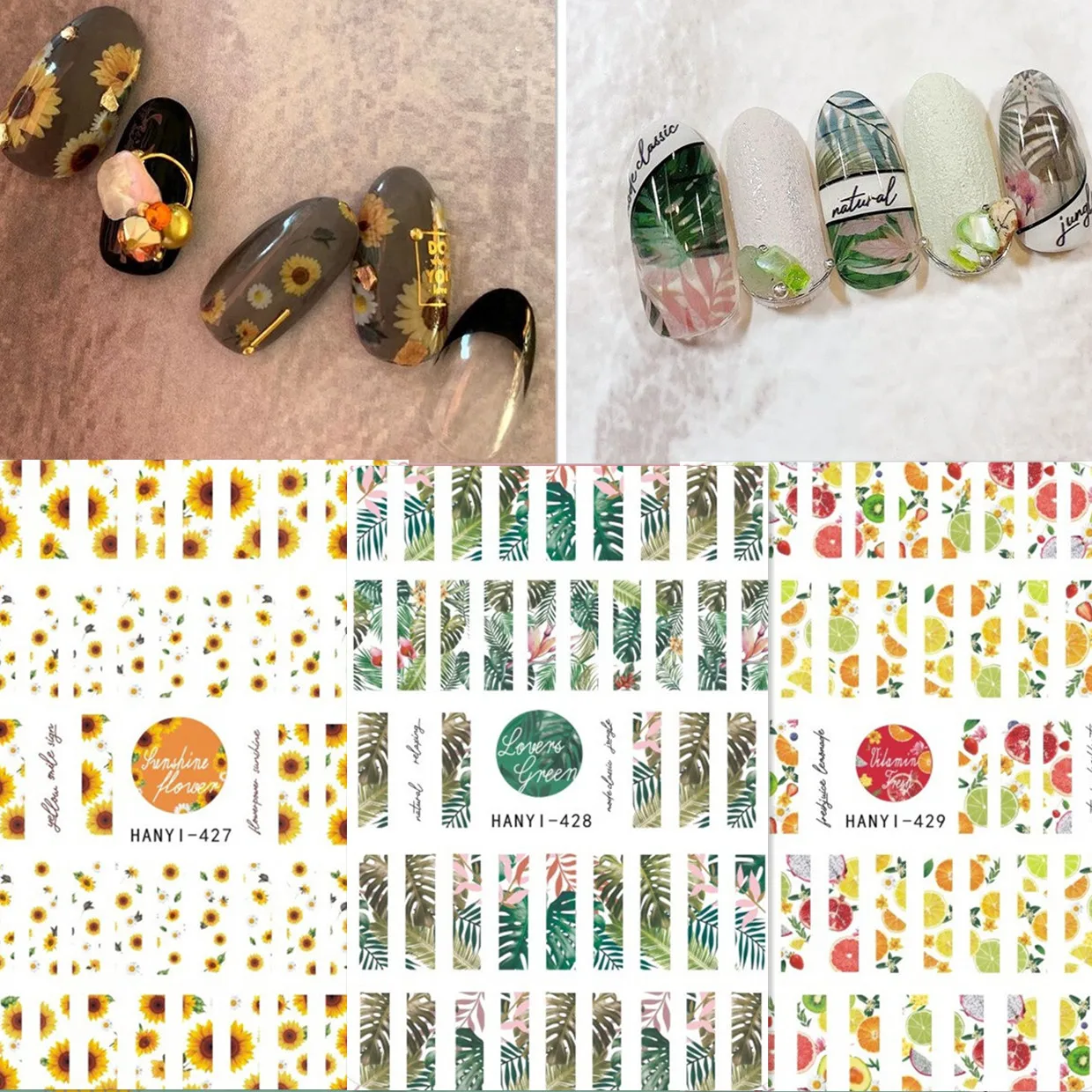 Newest hanyi 427 428 429 fruit design 3d nail sticker decal export Japan rhinestiones DIY decorations for nail wraps
Newest hanyi 427 428 429 fruit design 3d nail sticker decal export Japan rhinestiones DIY decorations for nail wraps