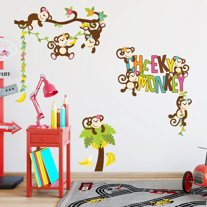 Озорные обезьяны, банан, дерево, настенные наклейки для детской комнаты, спальни, украшение «сделай сам», Мультяшные животные, Фотообои
Озорные обезьяны, банан, дерево, настенные наклейки для детской комнаты, спальни, украшение «сделай сам», Мультяшные животные, Фотообои