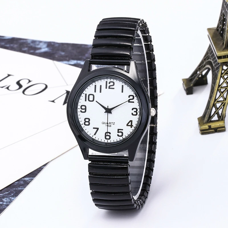 Модные деловые женские мужские эластичные белые черные кварцевые часы для