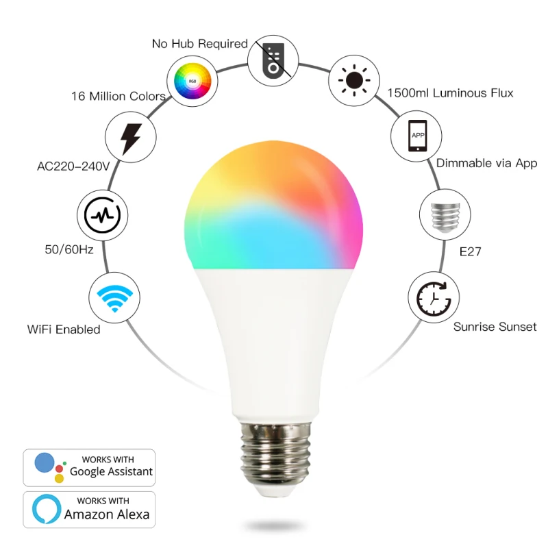 WiFi Smart LED Dimmable Lamp 14W RGBCW E27 Smart Life/Tuya App 220-240V Remote Control Work with Alexa Echo Google Home for home
WiFi Smart LED Dimmable Lamp 14W RGBCW E27 Smart Life/Tuya App 220-240V Remote Control Work with Alexa Echo Google Home for home