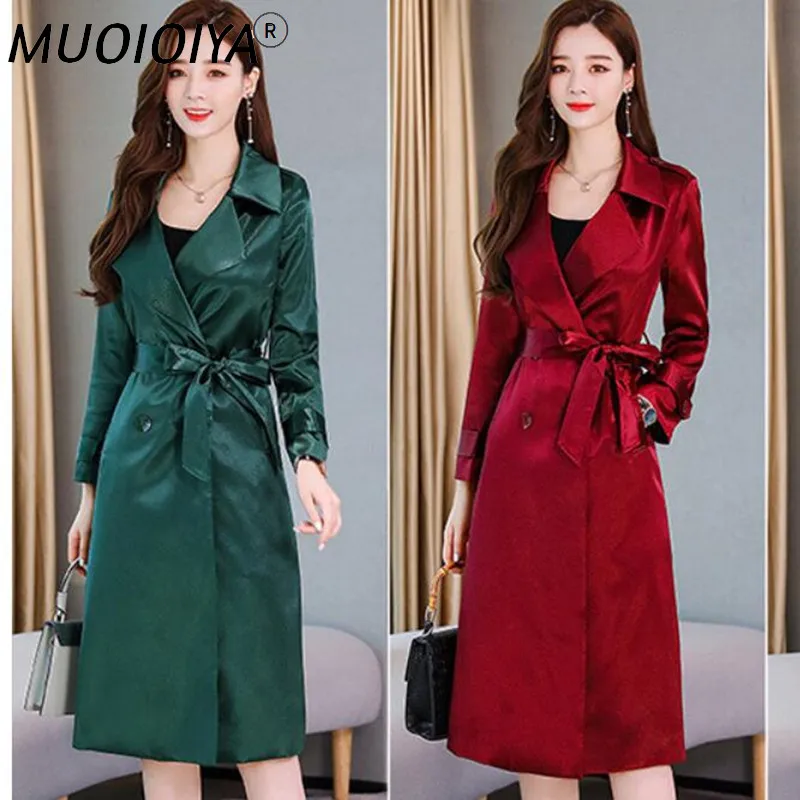 

Trench Coat Women Autumn Winter Windbreaker Double Breasted Long Trenchcoat Female Overcoat Ladies Outwear Burgundy Black Green