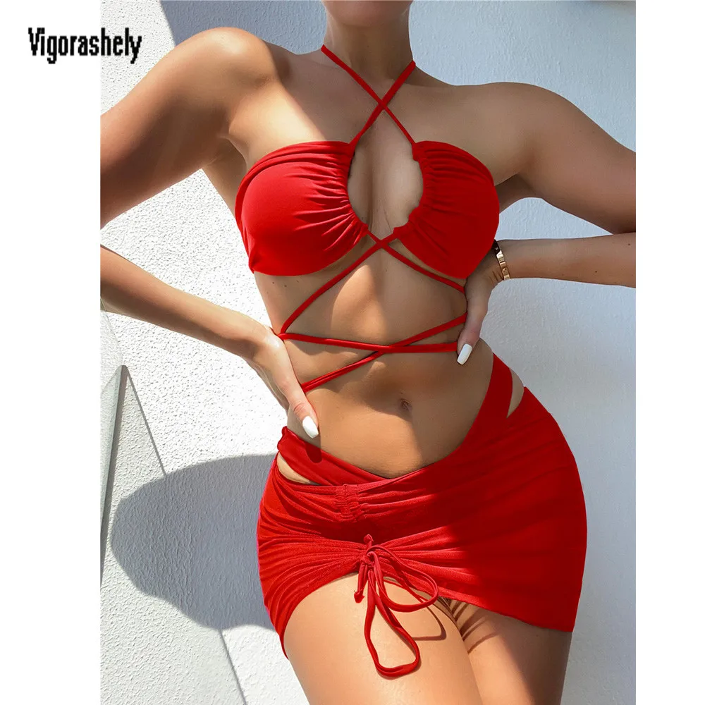 Vigorashely Cross Halter Swimwear Women Sexy 3PCS Bikini Set 2021 Swimsuit Ruffle Cover Up Skirt Bikini Bathing Suit Beach Wear
Vigorashely Cross Halter Swimwear Women Sexy 3PCS Bikini Set 2021 Swimsuit Ruffle Cover Up Skirt Bikini Bathing Suit Beach Wear