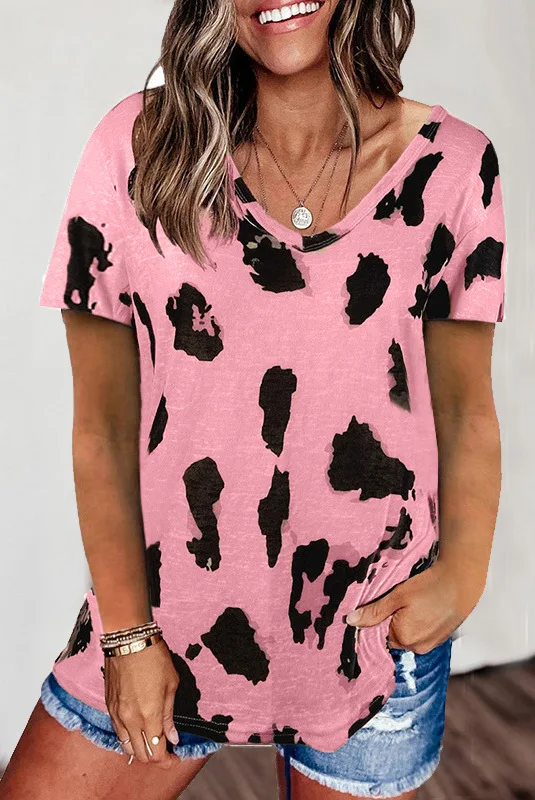 2021 European and American new popular leopard print round neck short sleeve loose T-shirt women's top
2021 European and American new popular leopard print round neck short sleeve loose T-shirt women's top